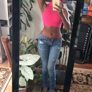 Low rise ripped jeans